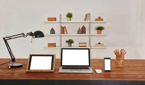 istock modern home interior home office with metal bookshelf 1332078975