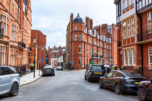 London, UK - Jul 27, 2021:This is a residential street with traditional British housing in London city center .