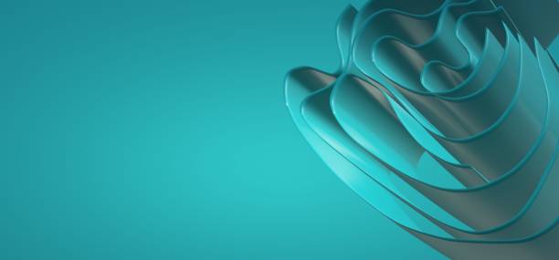istock 3d teal ribbons, waves on blue background. 3D abstract illustration with copy space 1332083460