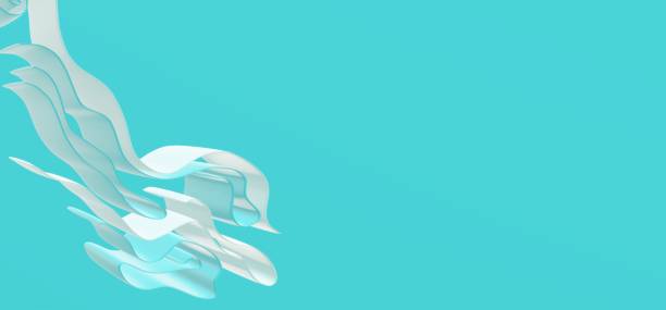 istock 3d teal ribbons, waves on blue background. 3D abstract illustration with copy space 1332083477