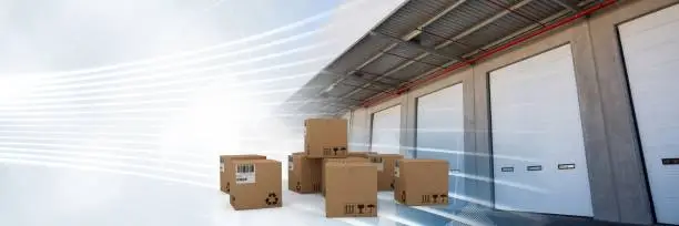 Photo of boxes in warehouse, transition