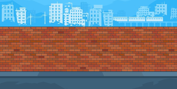 Flat Empty Brick Wall With Background Of The Cityscape Vector Illustration