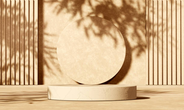 istock 3D beige concrete podium display with lights and plants shadows 1332099182