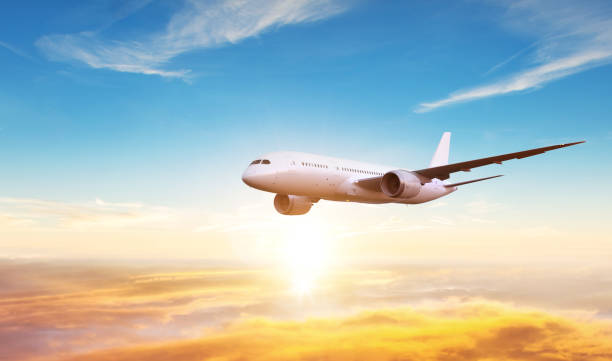 istock Passengers commercial airplane flying above clouds 1332099370