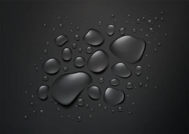 illustrazioni stock, clip art, cartoni animati e icone di tendenza di gocce d'acqua realistiche su sfondo nero. sfondo nero con vista dall'alto dell'acqua spruzzata. illustrazione vettoriale - water drop backgrounds macro