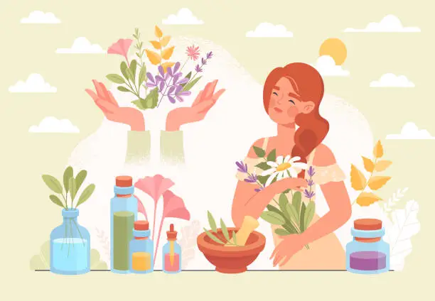 Vector illustration of Herbal medicine and homeopathy healthcare concept