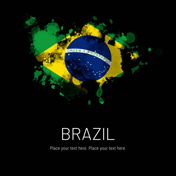 istock Brazilian flag ink splat on black background 1332102743
