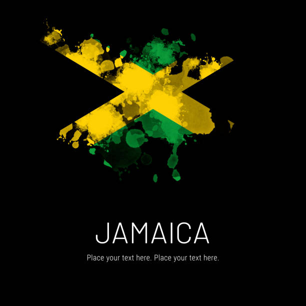 istock Jamaican flag ink splat on black background 1332102784