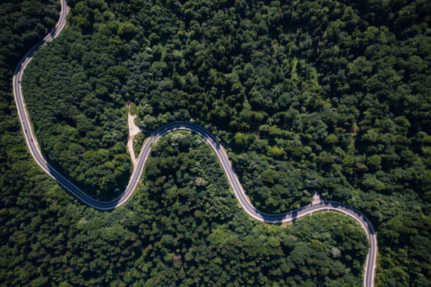 istock Aerial view on mountain road 1332104375