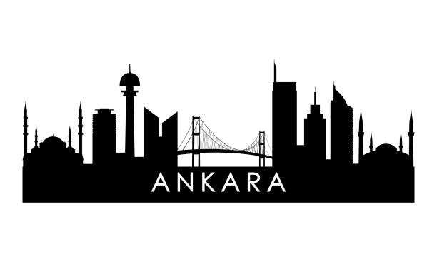 ilustraciones, imágenes clip art, dibujos animados e iconos de stock de silueta del horizonte de ankara. diseño negro de la ciudad de ankara aislado sobre fondo blanco. - ankara