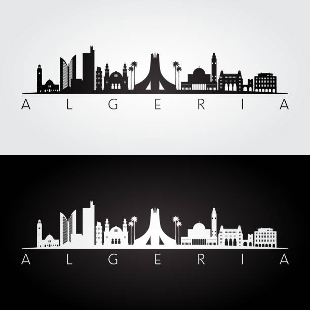 Algeria skyline and landmarks silhouette, black and white design, vector illustration. Algeria skyline and landmarks silhouette, black and white design, vector illustration. algeria stock illustrations