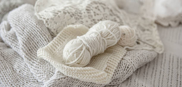 istock Close-up of crochet threads and handmade products. 1332104766