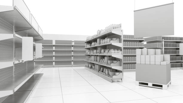 istock Set Of Shelves In Store 1332105511