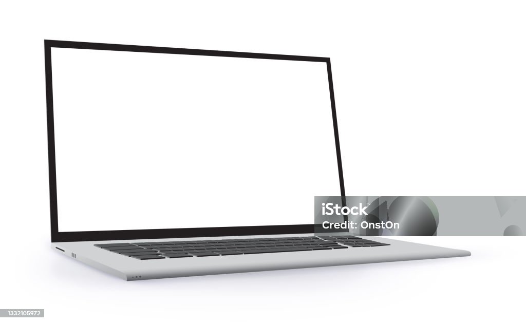 Using Computer Perspective Photo Laptop Computer Perspective View Mockup Notebook Pc Realistic Vector ...