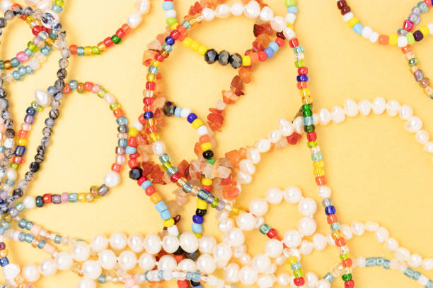 istock Necklaces and bracelets made from multicolored beads and pearls. 1332113054