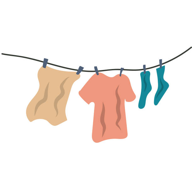 ilustraciones, imágenes clip art, dibujos animados e iconos de stock de colgar la ropa en la línea de lavado. concepto de lavado - sock wool multi colored isolated