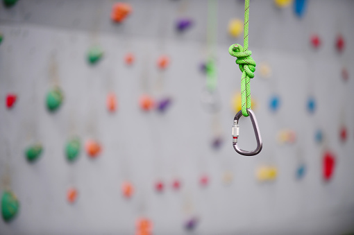 Carabiner and rope of the Artificial Rock Climbing Wall