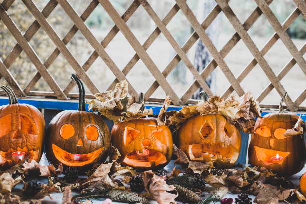 istock autumn pumpkins for halloween, banner design 1332115872