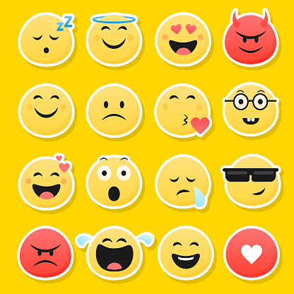 Funny smiley faces with different expressions. Vector illustration