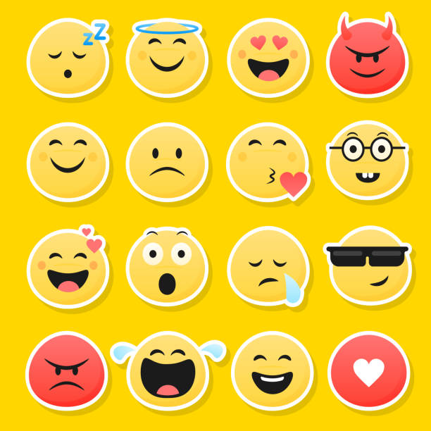 Funny smiley faces with different expressions vector art illustration