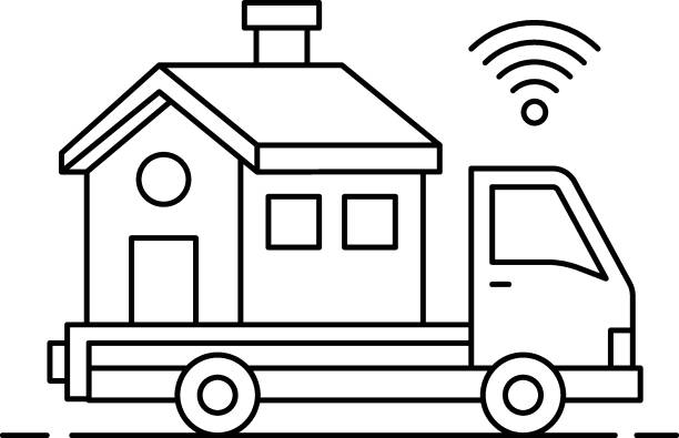 дом на колесах векторный дизайн иконы, символ городского и загородного дома, знак недвижимости и недвижимости, иллюстрация квартиры и ипот� - modular home stock illustrations
