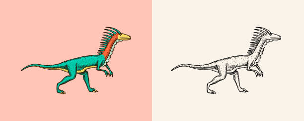 istock Dinosaurs deinonychus, skeletons, fossils. Prehistoric reptiles. Engraved vintage Hand drawn sketch for t-shirt print or poster 1332117534