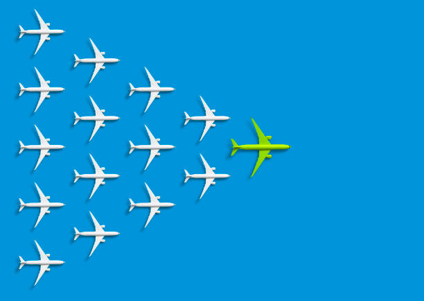 istock A Swarm of Passenger planes against blue Background 1332118671