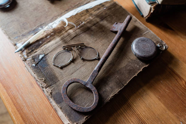 istock antique desk accessories. Vintage goods flat lay 1332120034