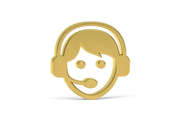 Golden 3d call center agent icon isolated on white background - 3d render