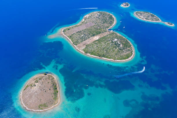 Aerial view of beautiful Island of Galesnjak called Island of Love, Pasman channel, Zadar, Dalmatia, Croatia