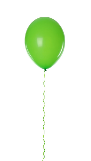 Green balloon with ribbon isolated on white