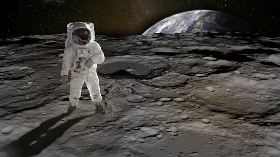 Astronaut on the moon. Elements of this image furnished by NASA.\n\n/nasa urls used for this collage:\nhttps://images.nasa.gov/details-as11-40-5903.html\nhttps://www.nasa.gov/feature/goddard/2019/new-research-sheds-light-on-the-ages-of-lunar-ice-deposits\n(https://www.nasa.gov/sites/default/files/thumbnails/image/spflyover_v07_still.2320.jpg)\nhttps://images.nasa.gov/details-as11-44-6609.html\nhttps://images.nasa.gov/details-PIA23131