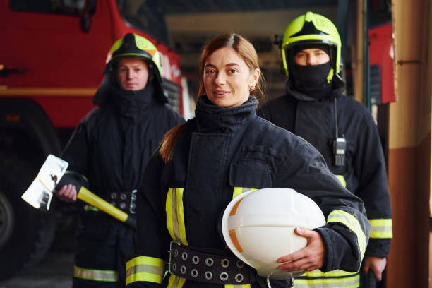istock Group of firefighters in protective uniform that is on station 1332124576