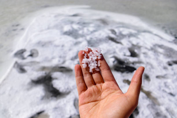 Chaka Salt Lake landscape with blue sky, is located in Qinghai Province, China.