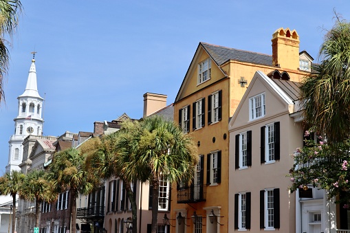 View of houses and church in historic Charleston, South Carolina