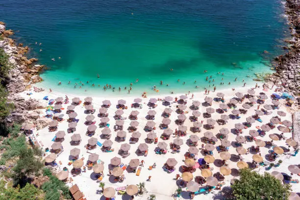 Photo of marble beach, Thasos island, Greece.