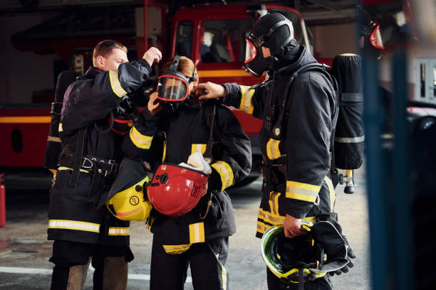istock Group of firefighters in protective uniform that is on station 1332127133