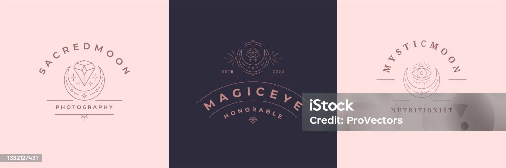 Spiritistic Emblems Esoteric Symbols Emblems Design Templates Set With Mystic Moon And ...