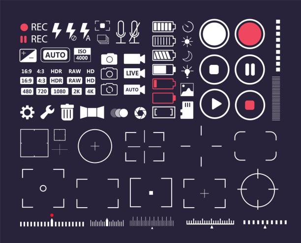 ilustrações, clipart, desenhos animados e ícones de conjunto de ícones do elemento de interface de usuário multimídia do telefone - video sharing