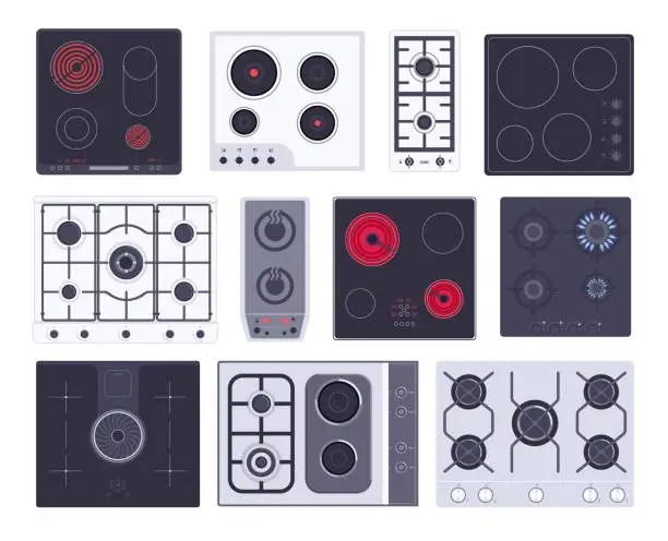 Vector illustration of Cooking gas hob, induction panel, electric or ceramic stove