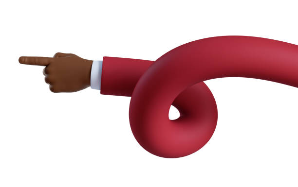 istock 3d render, african cartoon character flexible hand in red sleeve points forward, pointing finger, shows direction. Business clip art isolated on white background 1332128860