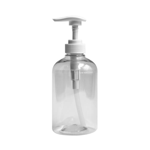 istock A clear soap plastic bottle with dispenser pump isolated on white background. Container or storage. 1332129196