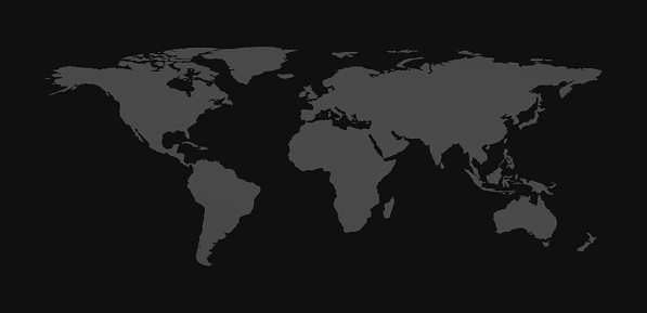 Blank drawing outline global world map isolated on black background. Infographic illustration. Atlas.