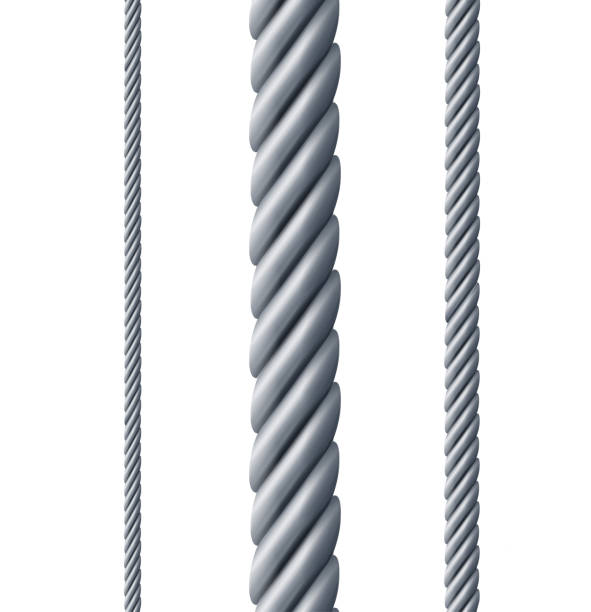 realistyczny szczegółowy 3d inny stalowy zestaw linowy. wektor - steel cable obrazy stock illustrations