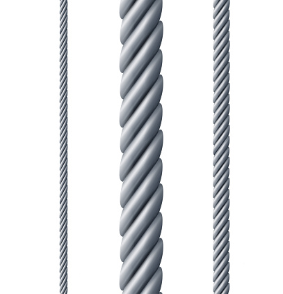 Realistic Detailed 3d Different Twisted Steel Rope Set. Vector illustration of Thick and Thin Metal Hawser or Cable