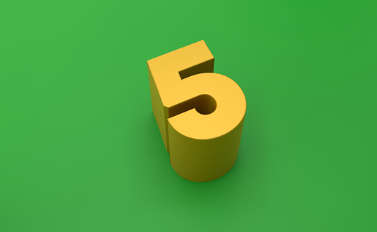 Gold Number 5 on Green Background
