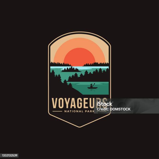 Emblem Patch Vector Illustration Of Voyageurs National Park On Dark Background向量圖形及更多商標圖片