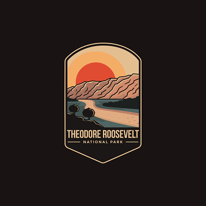 Emblem patch vector illustration of Theodore Roosevelt National Park on dark background