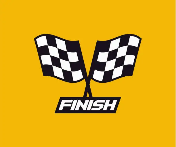 Vector illustration of Checkered race flags crossed. Two start or finish flags in a cross.