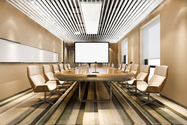 istock 3d rendering business meeting room in office building 1332142095